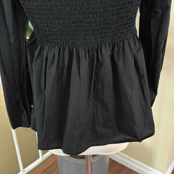 Halogen Long Sleeve Off-Shoulder Smocked Peplum Black Top Size Medium Petite - Picture 7 of 11
